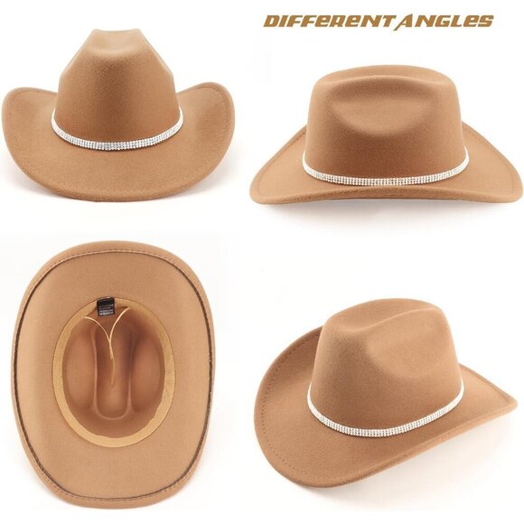 Glitter Cowboy Hat Western Rhinestone Felt Wide Brim Unisex Outdoor Accessory